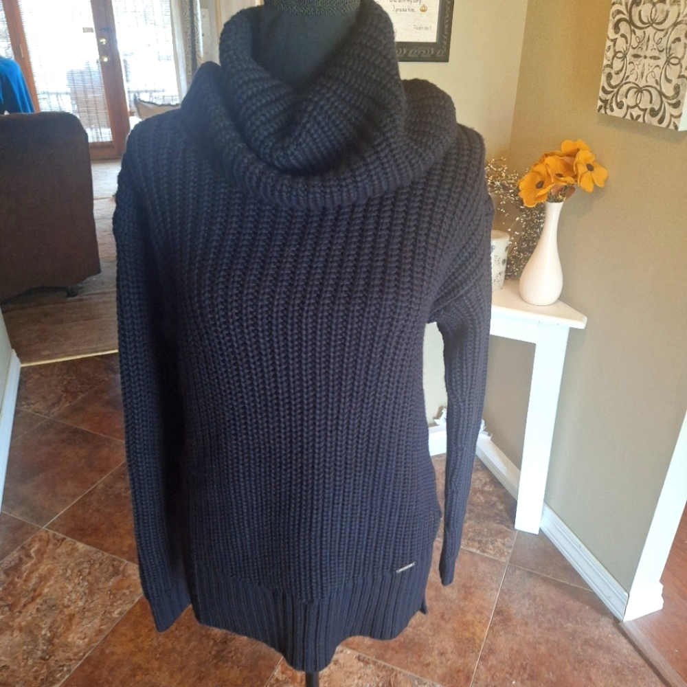 Polo by Ralph Lauren Merino Wool Black Cowl Neck Sweater Chunky Knit Small